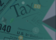 Cryptocurrency logos and tax forms