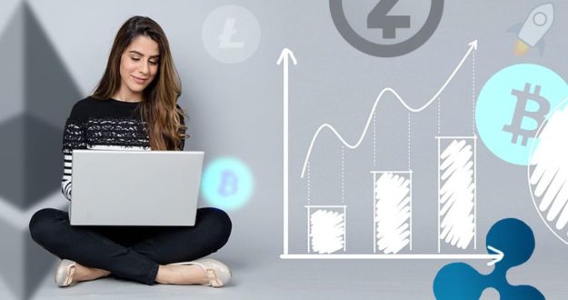 Woman, cryptocurrency, and chart