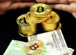 Bitcoin and dollar bills