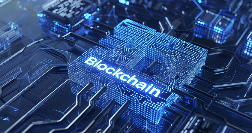 Blockchain graphic with word