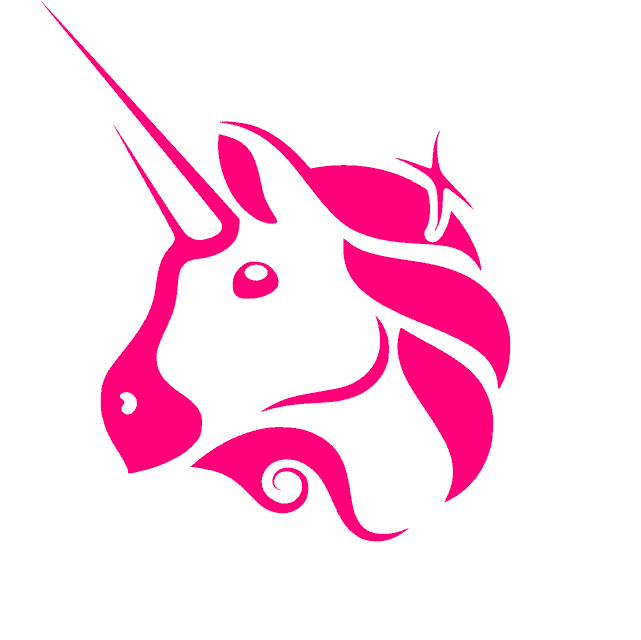 A pink stylized unicorn head with a pointed horn and a star-shaped accent in its mane on a light gray background.