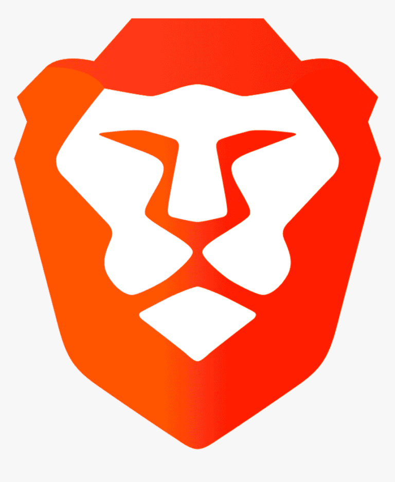 Bold, geometric orange and red lion head logo, stylized with sharp angles and white negative space forming facial features.