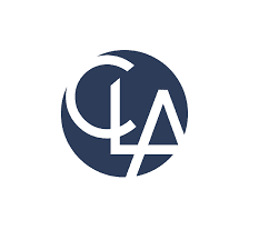 Dark blue circular logo with the white, overlapping letters CLA stylized within the circle on a white background.