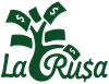 Logo with a stylized green tree, its branches made of four dollar bills. Below the tree, the text La Ru$a is written in green, with the s replaced by a dollar sign.