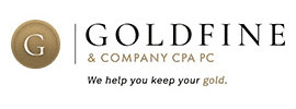Logo for Goldfine & Company CPA PC. A gold circle with a white “G” is on the left, with the firm name next to it. The slogan below reads: “We help you keep your gold.”.