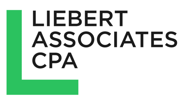 Logo for Liebert Associates CPA featuring a large green L on the left, with the company name in bold black uppercase letters stacked to the right of the L on a light background.