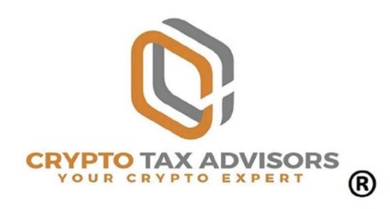 Logo for Crypto Tax Advisors features an abstract geometric design in orange and gray above the company name. The tagline reads Your Crypto Expert in orange, with a registered trademark symbol.
