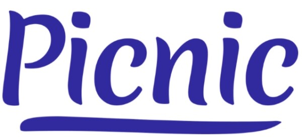 The word Picnic is written in a bold, playful purple font with an underline beneath the letters n and i. The background is white.