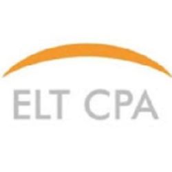 The image shows the text ELT CPA in gray capital letters, with an orange curved line arching above the text on a white background.