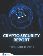 Cover of the "Crypto Security Report" dated November 2018, featuring a digital padlock graphic and the BitFRA logo at the bottom.