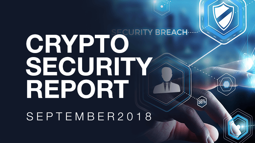 Cover image of a "Crypto Security Report" dated September 2018, featuring digital security icons and a hand interacting with a virtual interface.