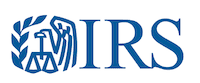 IRS logo featuring a blue symbol with an eagle, a set of scales, and a laurel branch, next to the blue letters "IRS" on a white background.