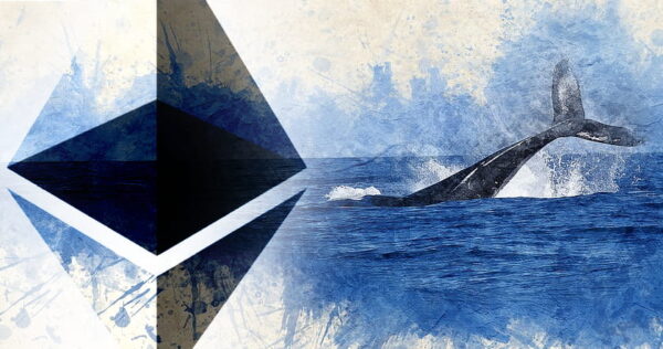 A stylized Ethereum logo appears next to a digital illustration of a whale breaching in the ocean, with a blue watercolor effect.